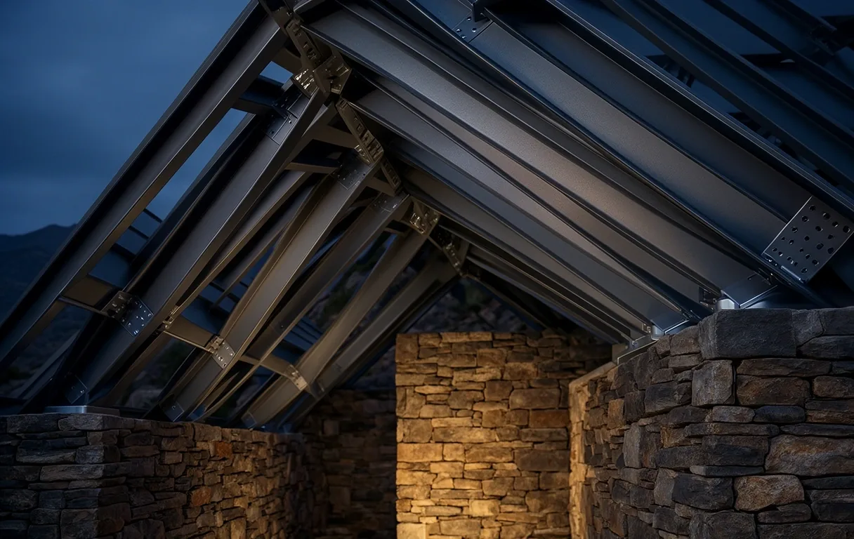 Structural steel engineering at dusk