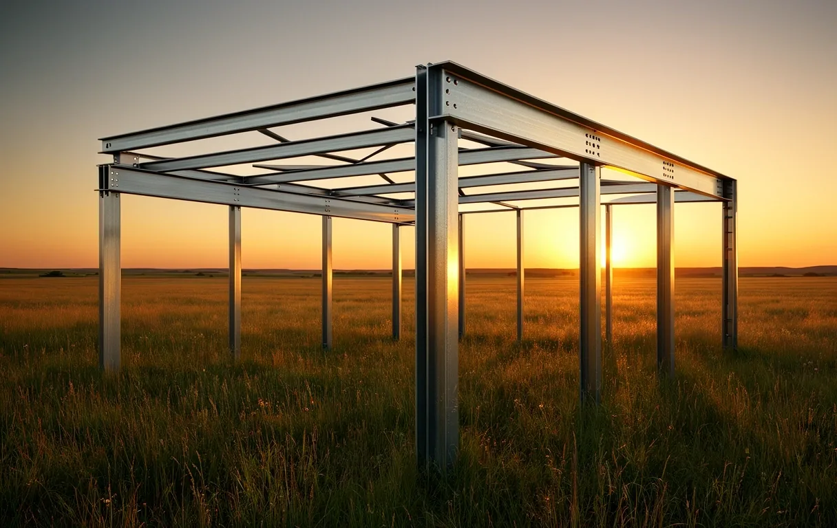 Structural steel frame at sunset