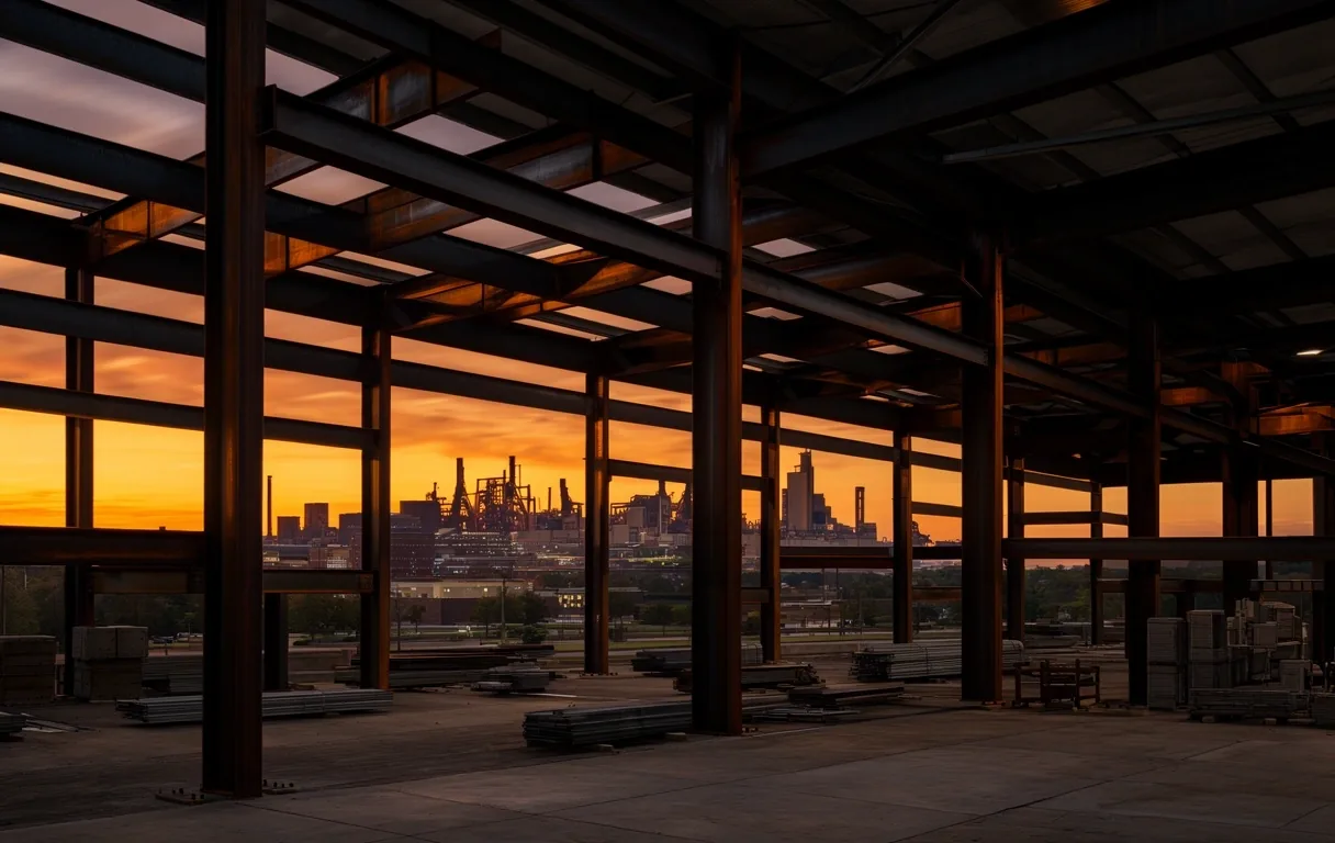 Structural steel skeleton at dusk